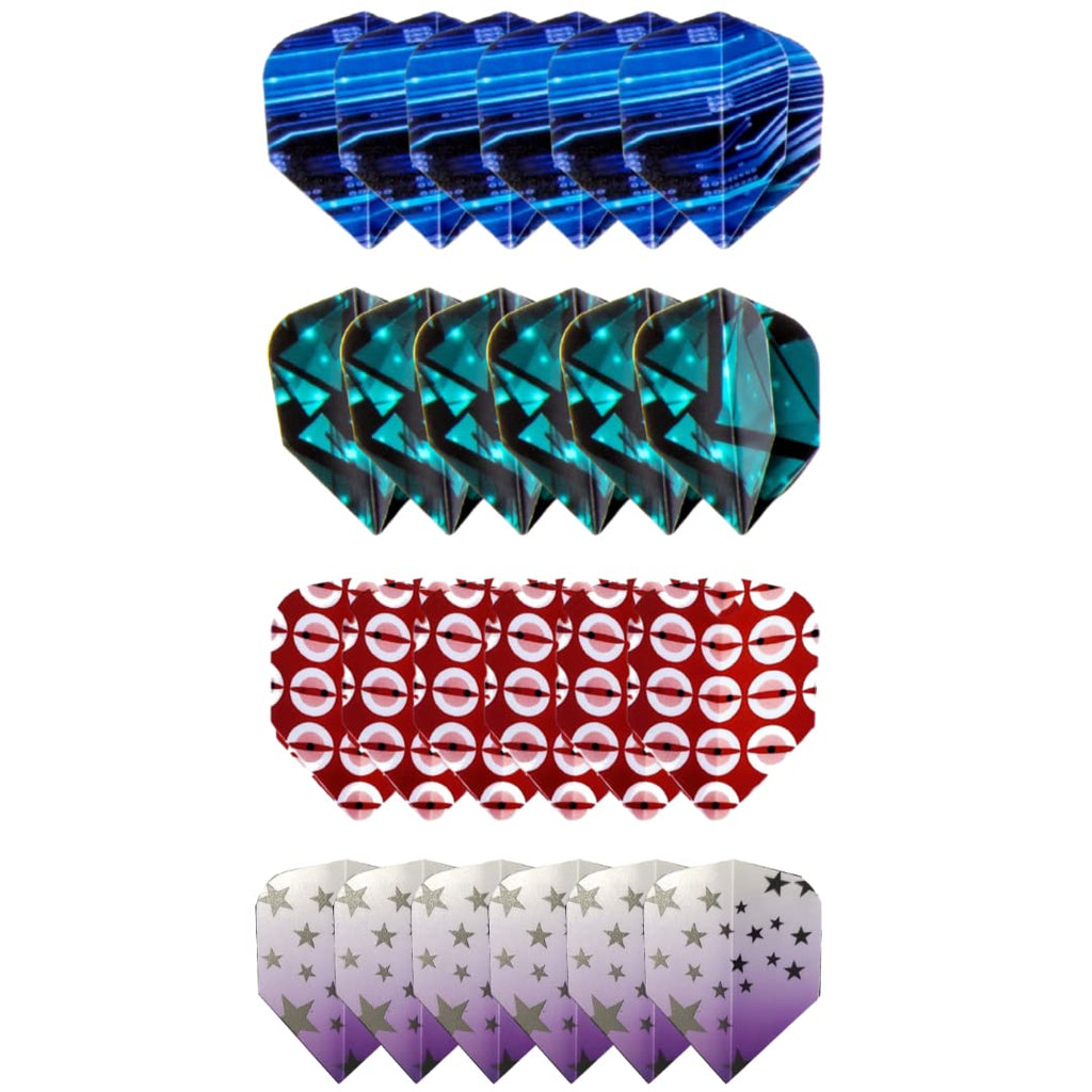 Shot Taker Co. Est. 2017 Standard Dart Flights 60Pc (12 Designs) + 16Pc Flight Savers - Durable Replacement Feather Tail Wings -