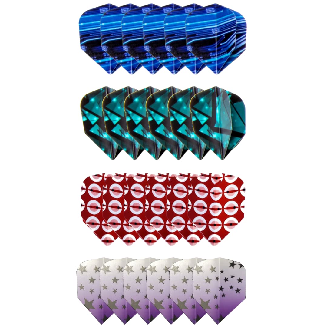 Shot Taker Co. Est. 2017 Standard Dart Flights 60Pc (12 Designs) + 16Pc Flight Savers - Durable Replacement Feather Tail Wings -