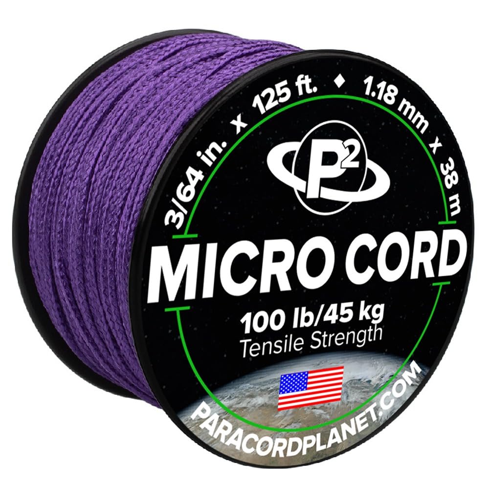 Paracord Planet Micro Paracord - Thin Braided Cord For Crafting, Fishing, And Diy Projects In 125 Ft Spools - Royal Purple