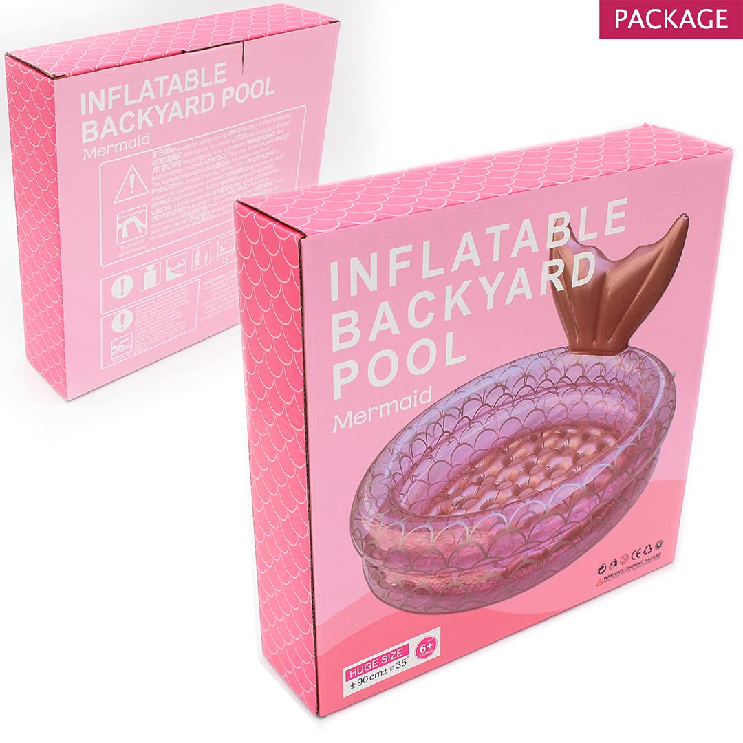 Benelet Inflatable Backyard Kiddie Mermaid Pools, Garden Round Swimming Pool For Kids, Kiddie Paddling Pool Indoor&Outdoor Baby