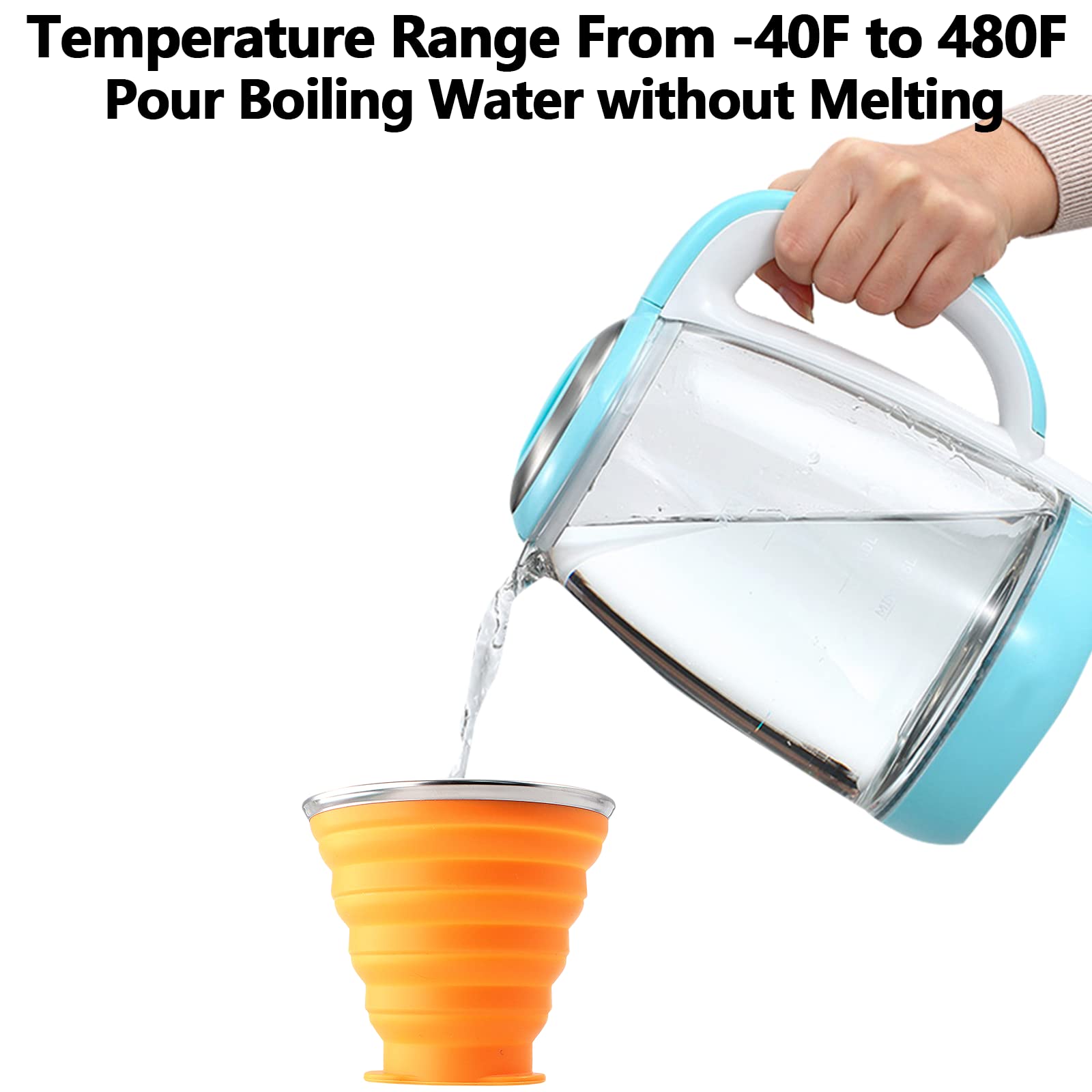Litoexpe 2 Pack Silicone Collapsible Travel Cup Portable Folding Camping Cup Sets With Lids, Pink & Orange