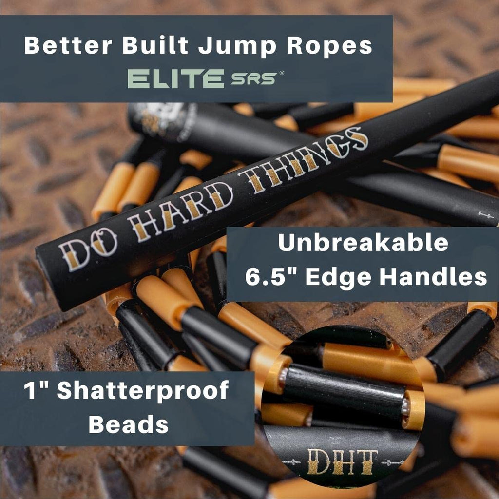Elitesrs, Do Hard Things Beaded Jump Ropes For Fitness - Unbreakable 6.5'' Edge Handles With 1'' Shatterproof Plastic Beads - In
