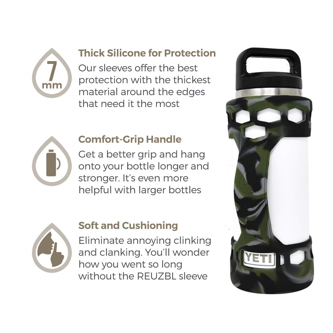 Reuzbl Bottle Bumper Silicone Boot Sleeve Protector Accessories With Handle For Yeti 36 Oz Stainless Steel Water Bottles