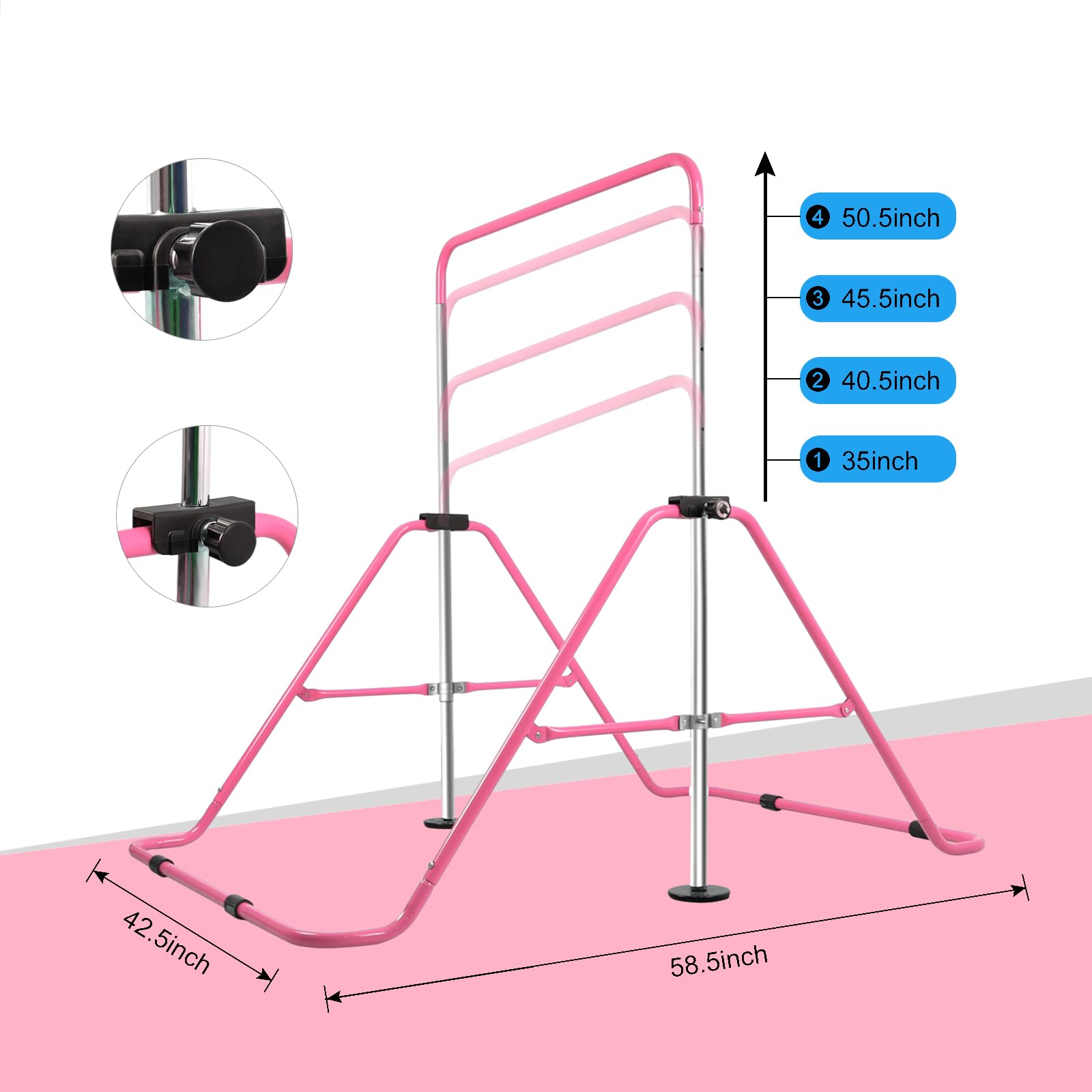 Beeyeo Gymnastics Bar, Expandable Horizontal Bars With Rings, Gymnastics Training Bar Indoor Gym Equipment For Kids Grip Trainin