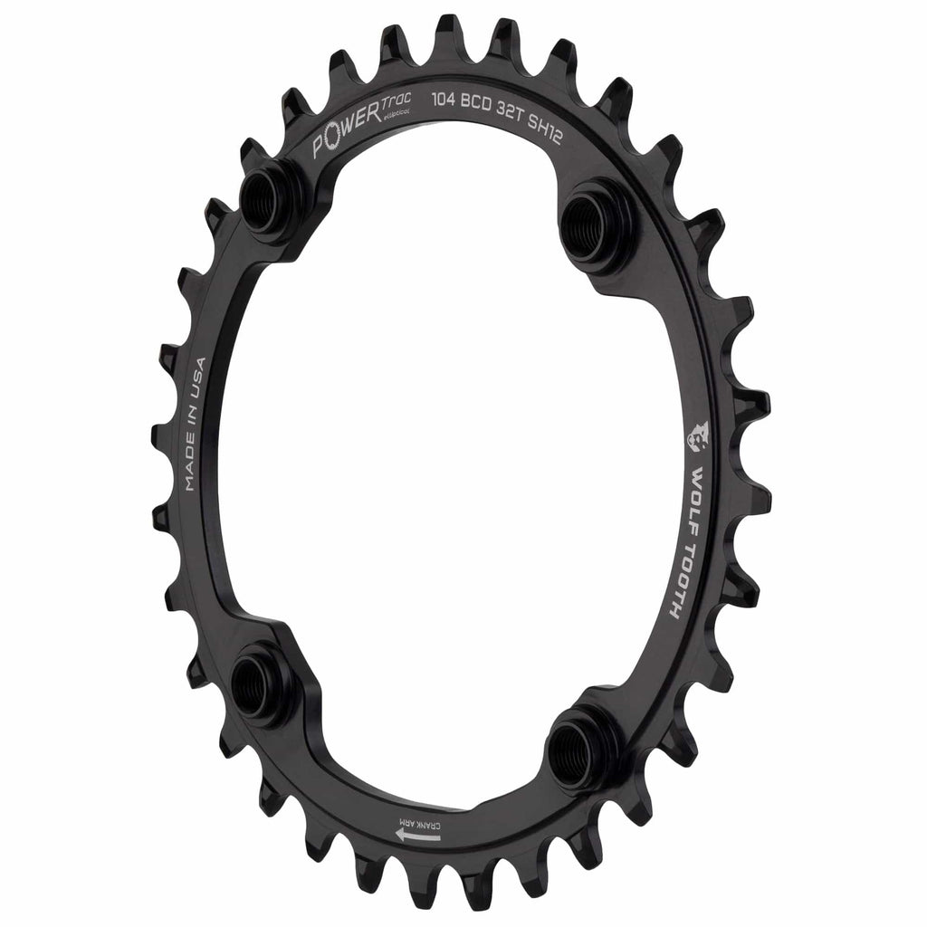 Wolf Tooth Elliptical Mountain Bike 104 Bcd Drop-Stop Oval Chainring (32 Tooth, Powertrac, Mtb)