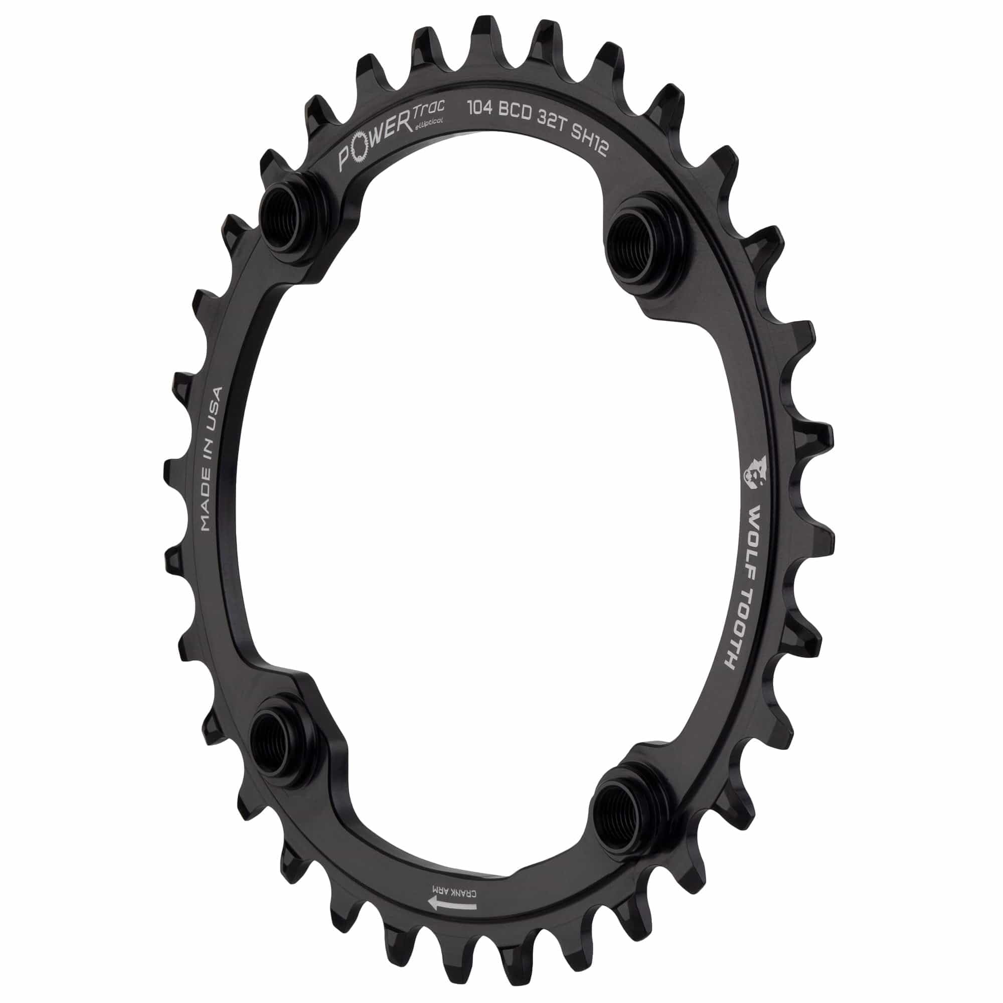 Wolf Tooth Elliptical Mountain Bike 104 Bcd Drop-Stop Oval Chainring (32 Tooth, Powertrac, Mtb)