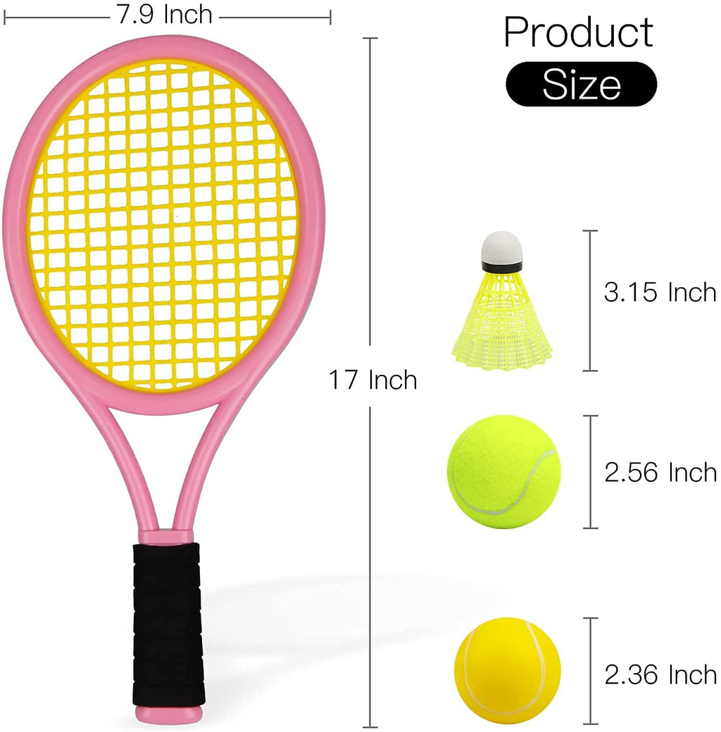 Tennis Racket Set For Children,17 Inch Racquet With 3 Soft Balls,1 Tennis Ball And 4 Badminton Balls For Toddler Indoor/Outdoor