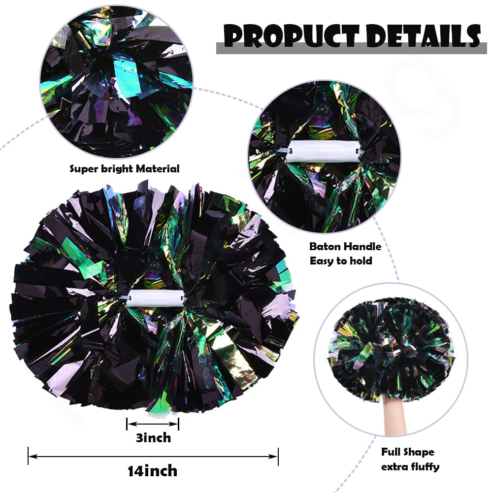 Hooshing 2Pcs Black Cheerleading Pom Poms Rainbow Cheer Pom Poms With Baton Handle For Kids Girls School Sports Team Spirit Game