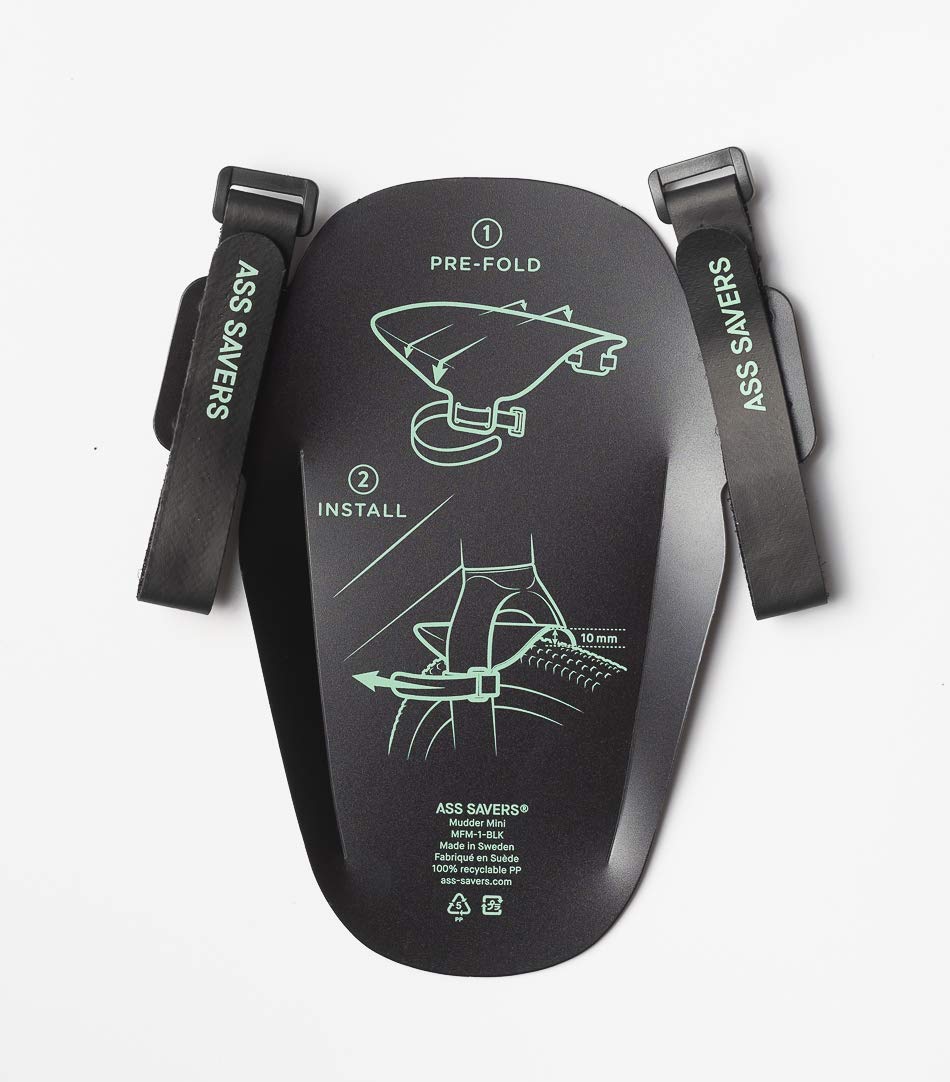 Ass Savers Mudder Mini - Black, Bicycle Mudguard For Face & Headset Protection, Easy & Secure Fit With Anti-Slip Straps, Fits Al