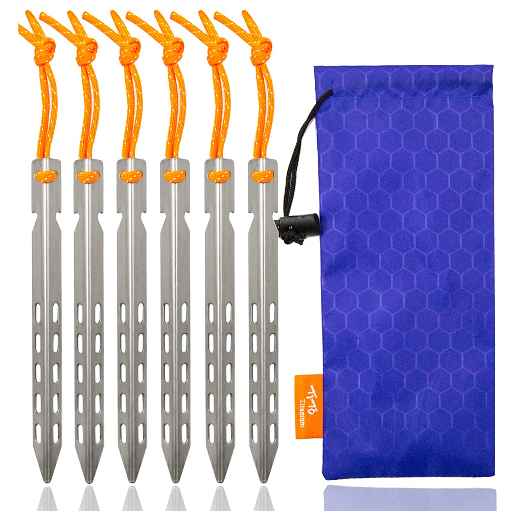 Tito 6 Pack Titanium Tent Stakes 10X10X160Mm V-Shaped Windproof Tent Nail Pegs With Carrying Pouch For Camping, Hiking, Gardenin