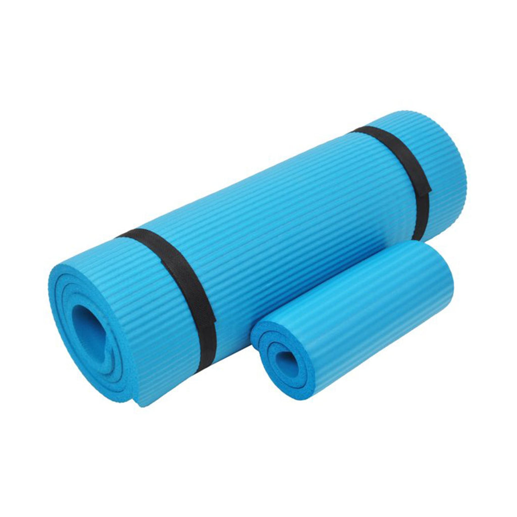 Fitvids All Purpose 1/2-Inch Extra Thick High Density Anti-Tear Exercise Yoga Mat And Knee Pad With Carrying Strap, Blue