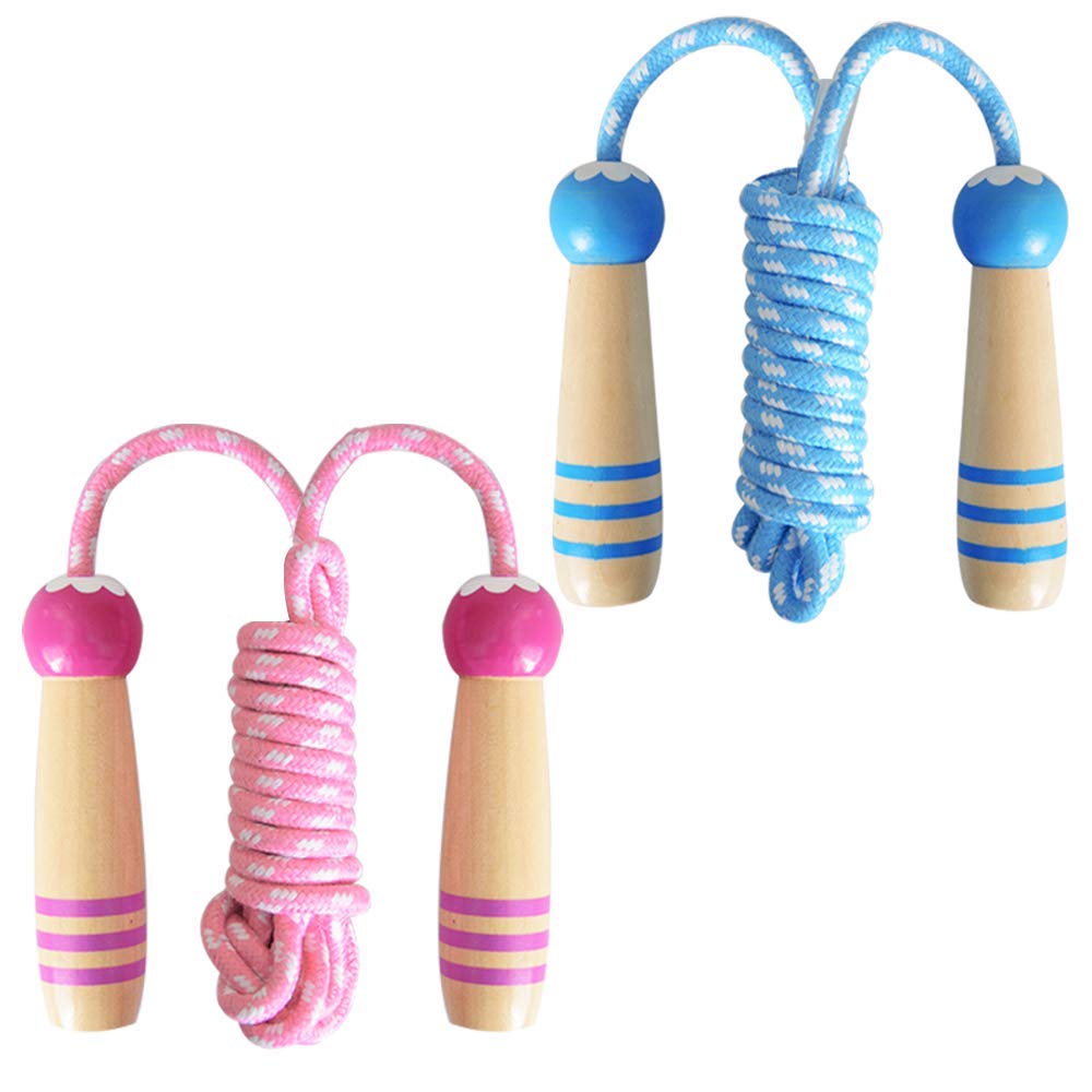 2 Pcs Jumping Rope For Kids, Lorvain Adjustable Skipping Ropes With Wooden Handle Cotton Braided For Boys Girls Jumping Ropes, F