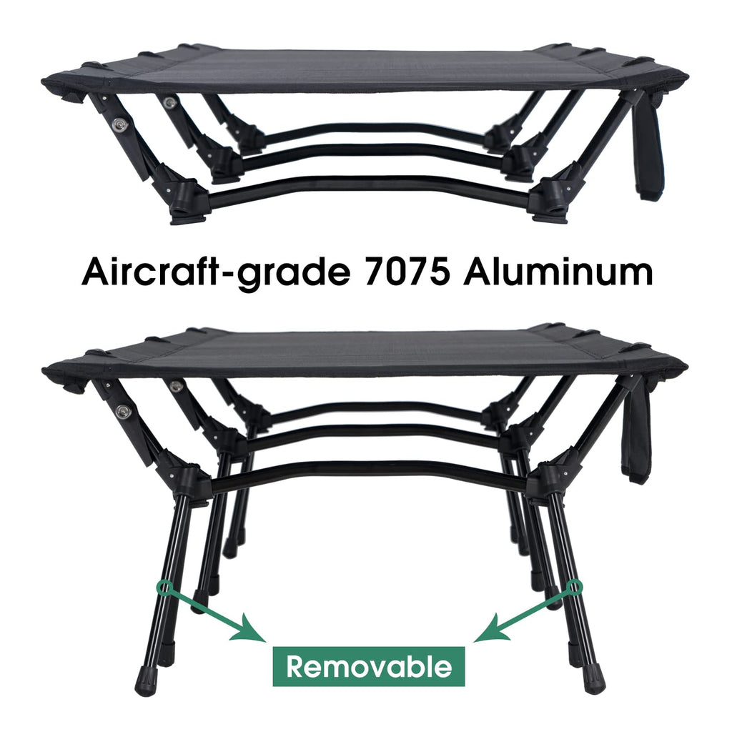 Yougym Campnacht Ultralight Camping Cot With Leg Extenders, Aluminum Lightweight Folding Cot For Adults, Portable Backpacking Co