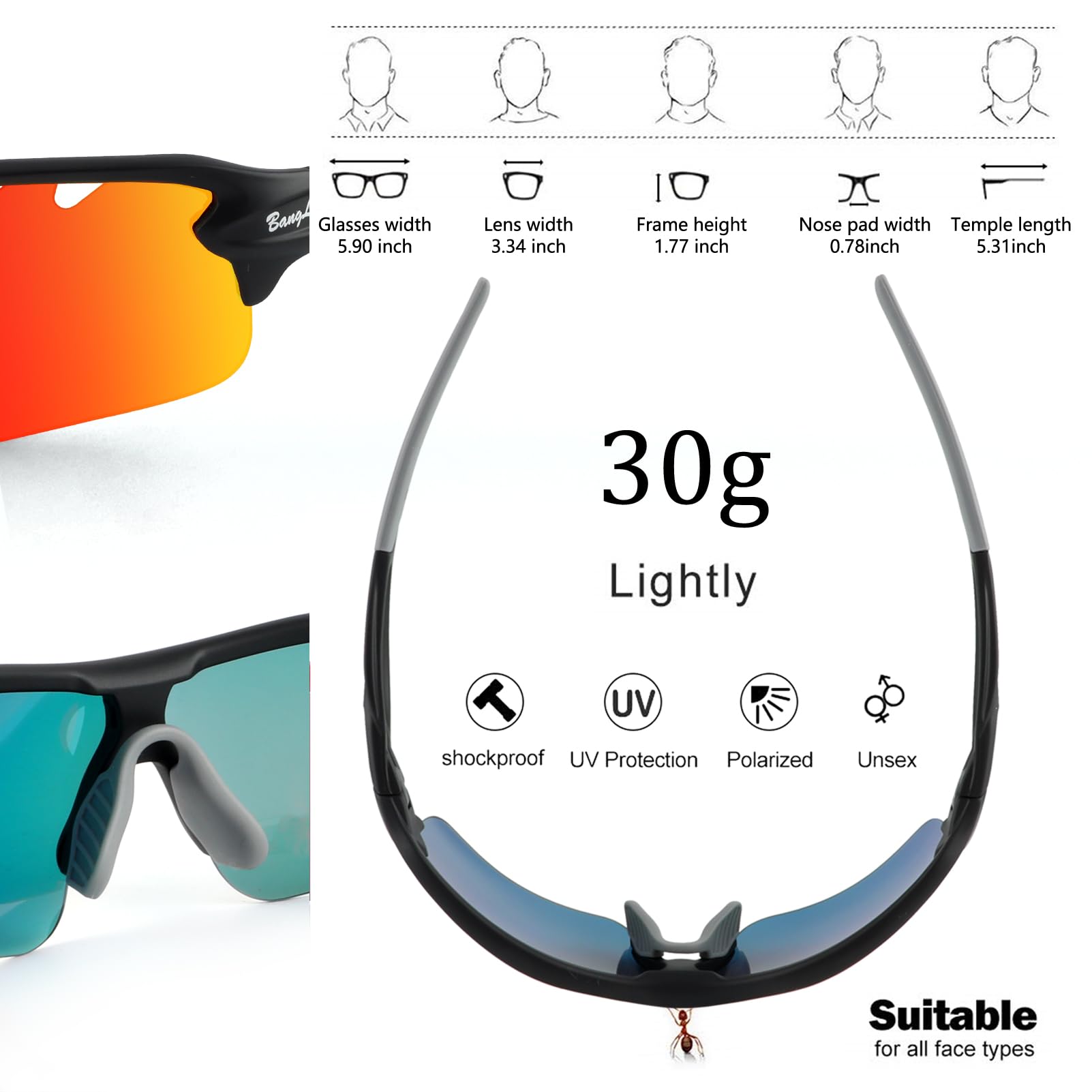 Polarized Sports Sunglasses For Men Women With 5 Interchangeable Lenes For Cycling Sunglasses Running Baseball Golf Softball Dri