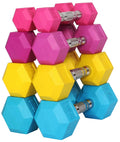 Fitvids Colored Rubber Encased Hex Dumbbell, Set Including 5, 10, 15, 20Lb Pairs