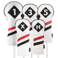 Majek Retro Golf Headcovers White Red And Black Vintage Leather Style 1 3 5 X H Driver Fairway And Hybrid Head Covers Fits 460Cc