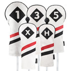 Majek Retro Golf Headcovers White Red And Black Vintage Leather Style 1 3 5 X H Driver Fairway And Hybrid Head Covers Fits 460Cc