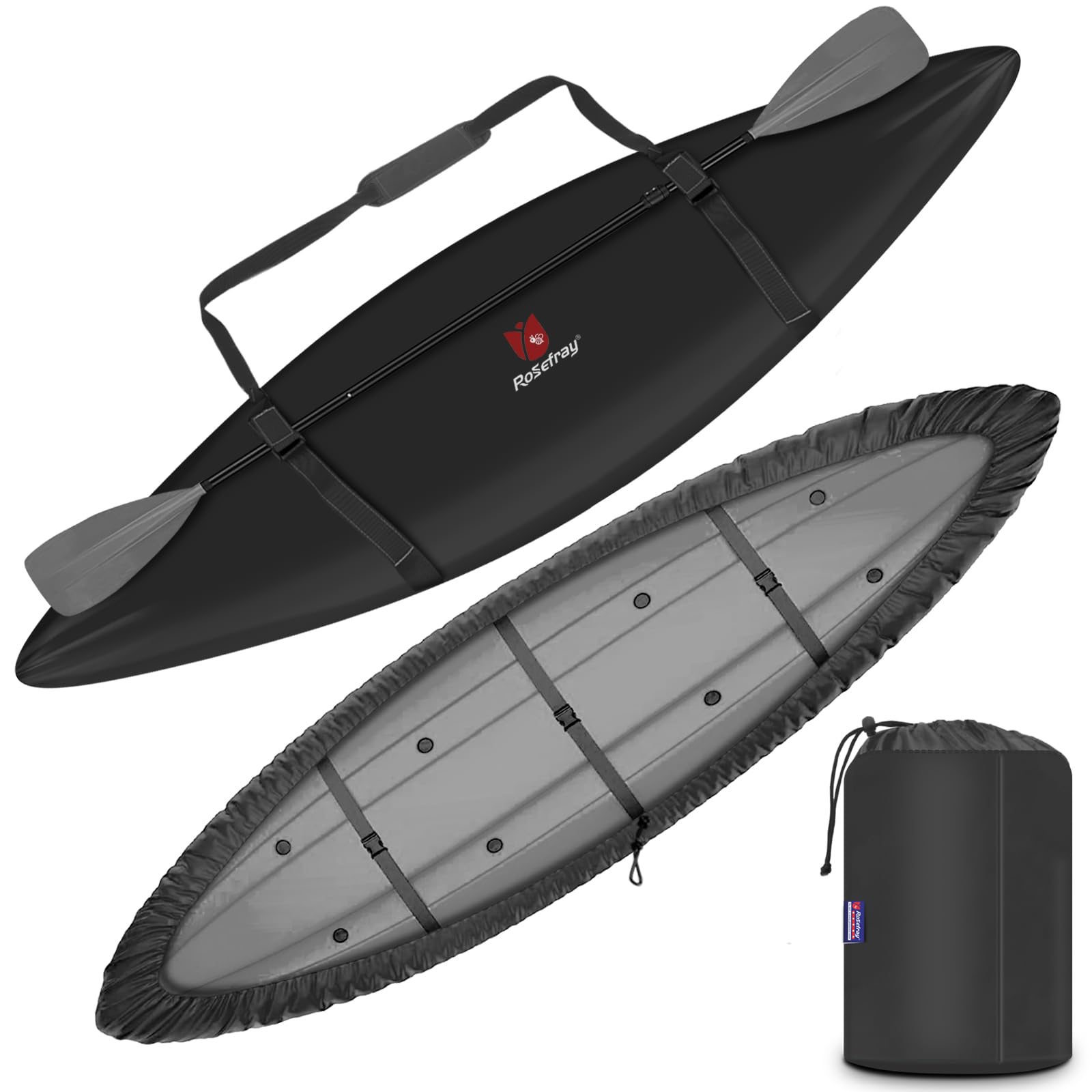 Rosefray 12.3-13.5ft Kayak Cover,Comfortable Shoulder Strap,420D Heavy Duty Kayak Covers,Waterproof UV Resistant,Fade-Resistant 
