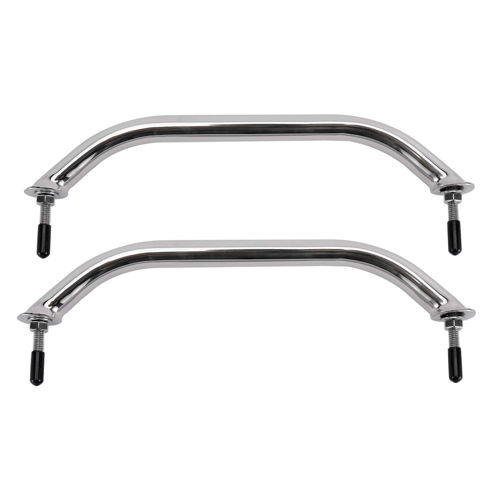 YaeMarine 2-Pack Boat Marine Grab Handle Hand Rail Polished Stainless Heavy Duty Oval Handle Hand Rail with Flange & Stud (12 L)