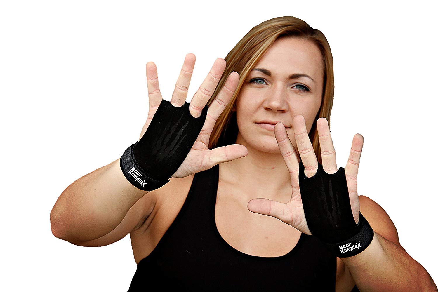 Bear KompleX 2 Hole Leather Hand Grips for Gymnastics, Cross-fit, Pull-ups, Weightlifting. WODs with Wrist Straps, Comfort and S