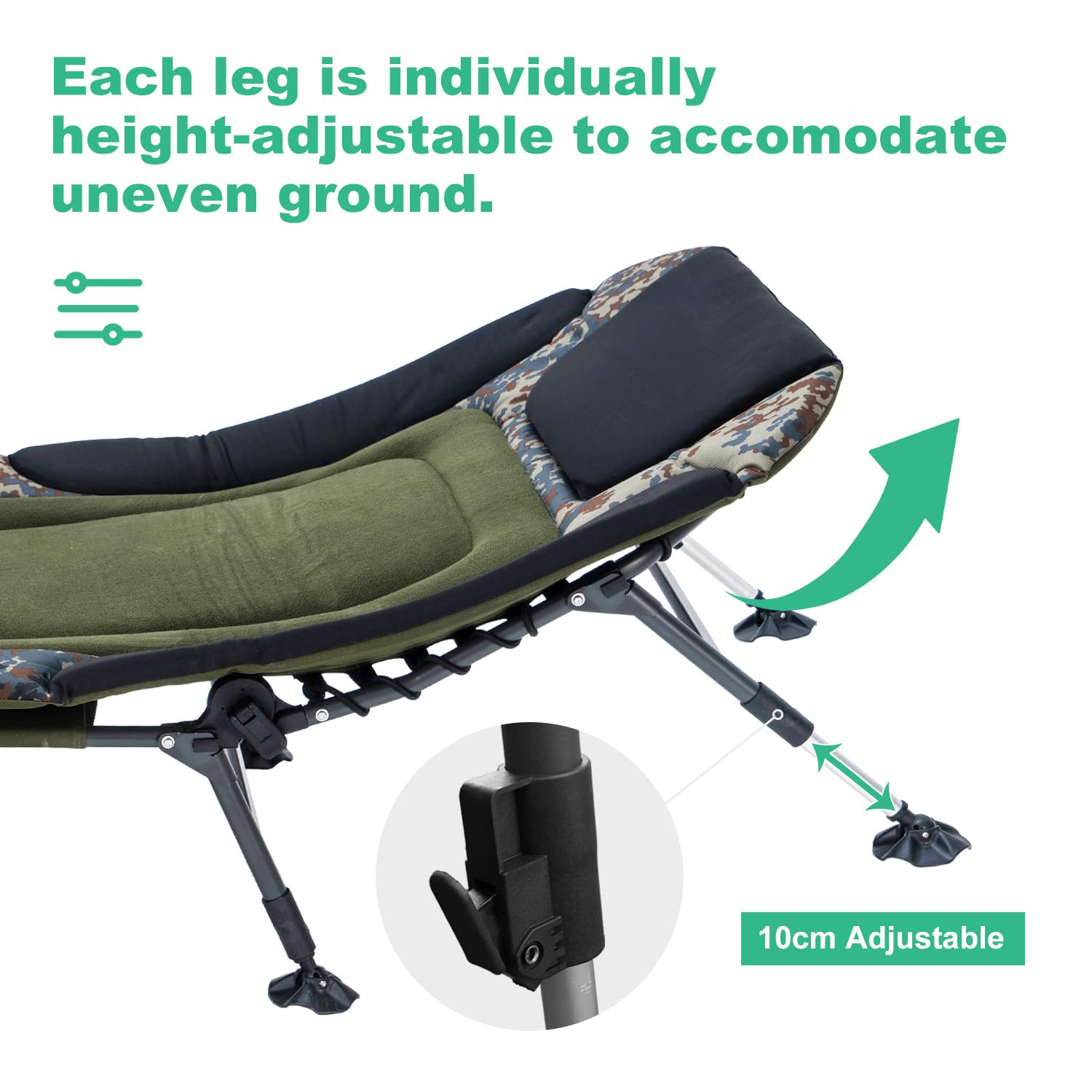 Campnacht Folding Camping Cot With Mattress For Adults, Heavy Duty Military Bed With Carry Bag, 180? Adjustable Reclining Outdoo