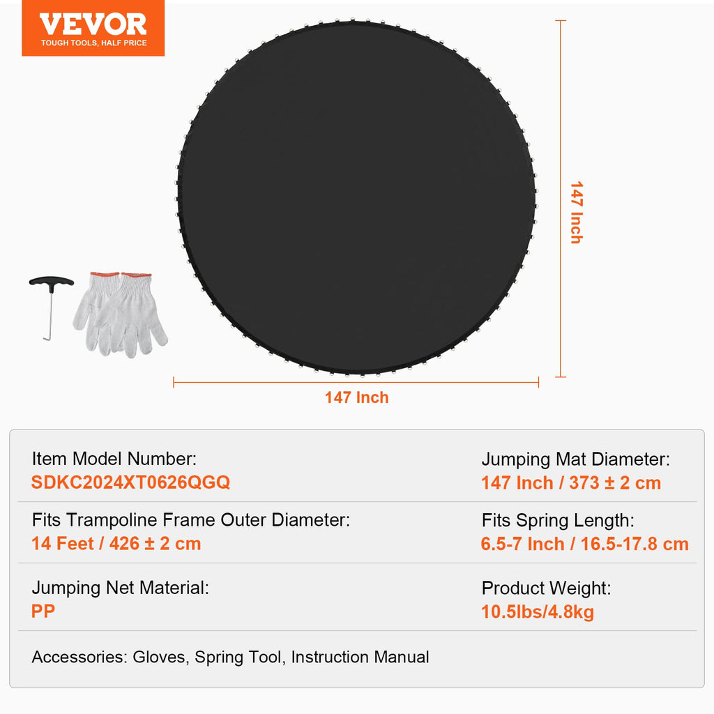 Vevor Replacement Trampoline Mat Fits 14Ft Frame 72 V-Ring 6.5''-7'' Spring Length