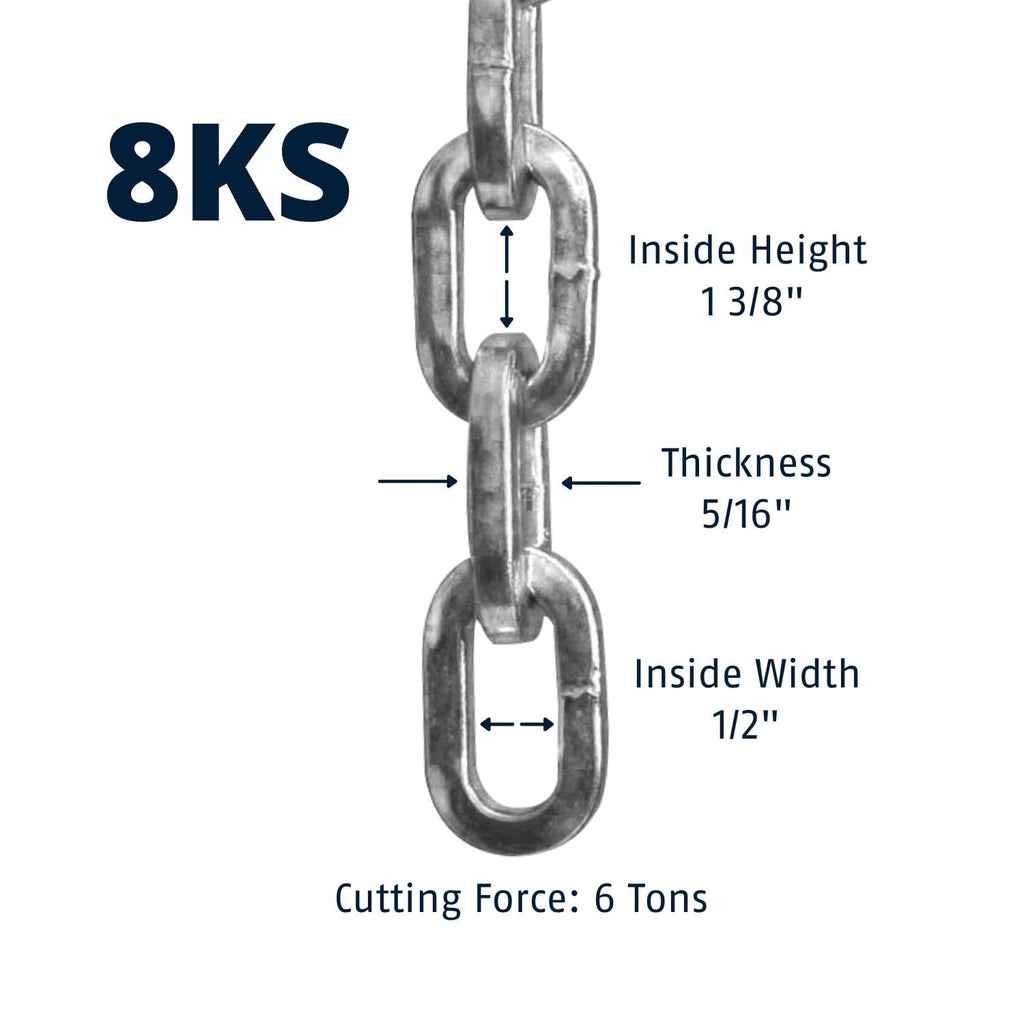 Abus Hardened Steel 8Ks 2 Foot 5/16'' Thick Square Security Chain For Bikes, Containers, Trailers, Atv'S, Motorcycles And Person