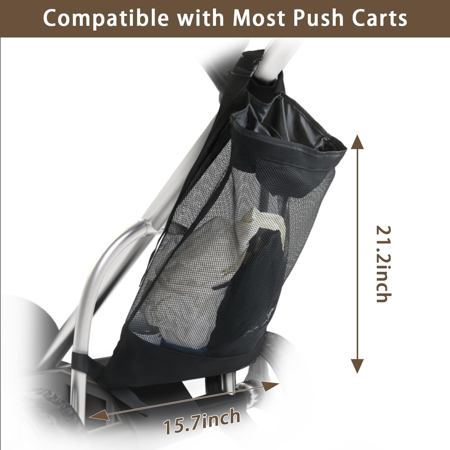 Golf Push Cart Accessories - Golf Push Cart Backside Extension Storage Bag With Top-Closing Lid, Access To The Items Easily, Bla
