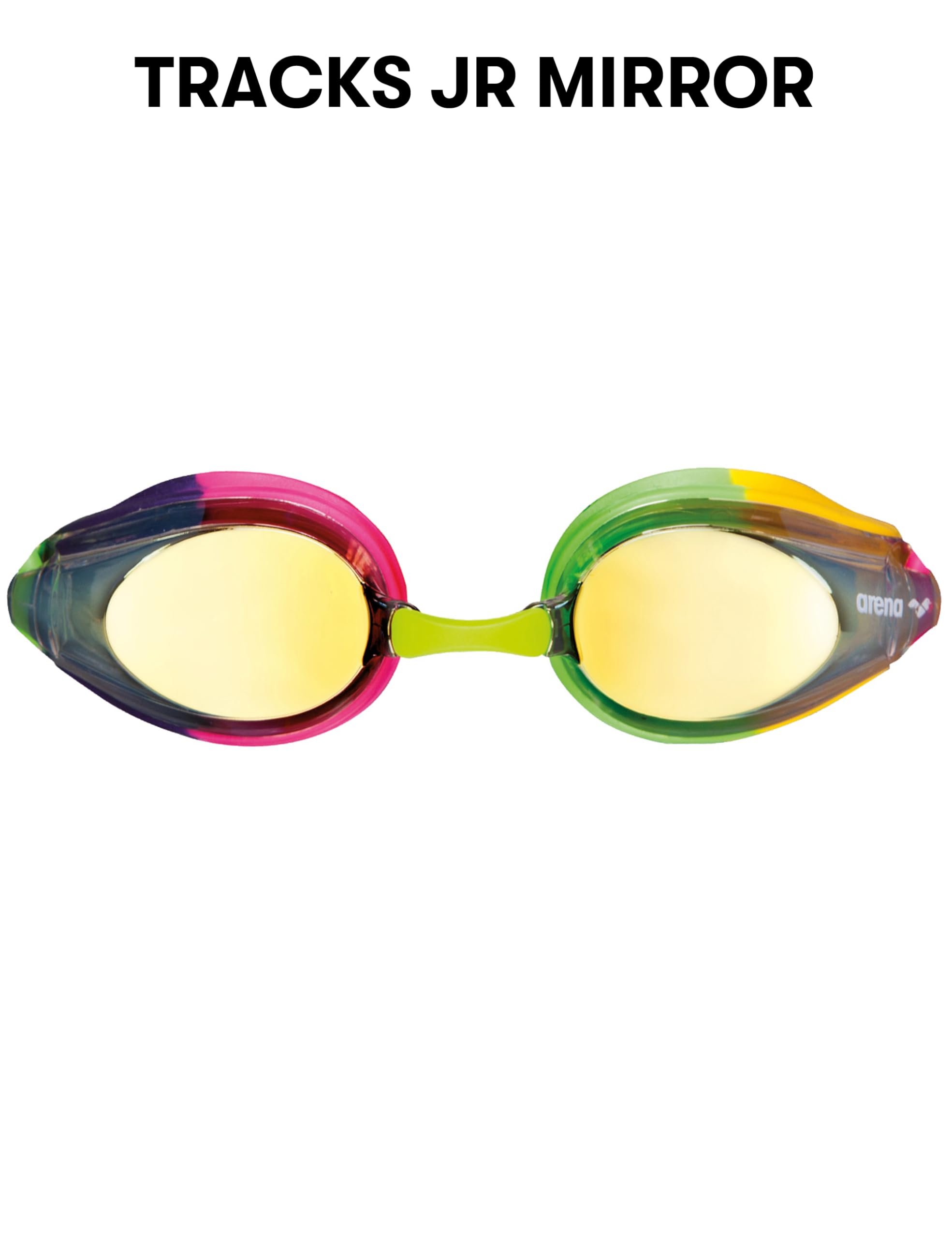 Arena Tracks Jr Youth Swim Goggles, Violet/Fuchsia/Green, Mirror Lens
