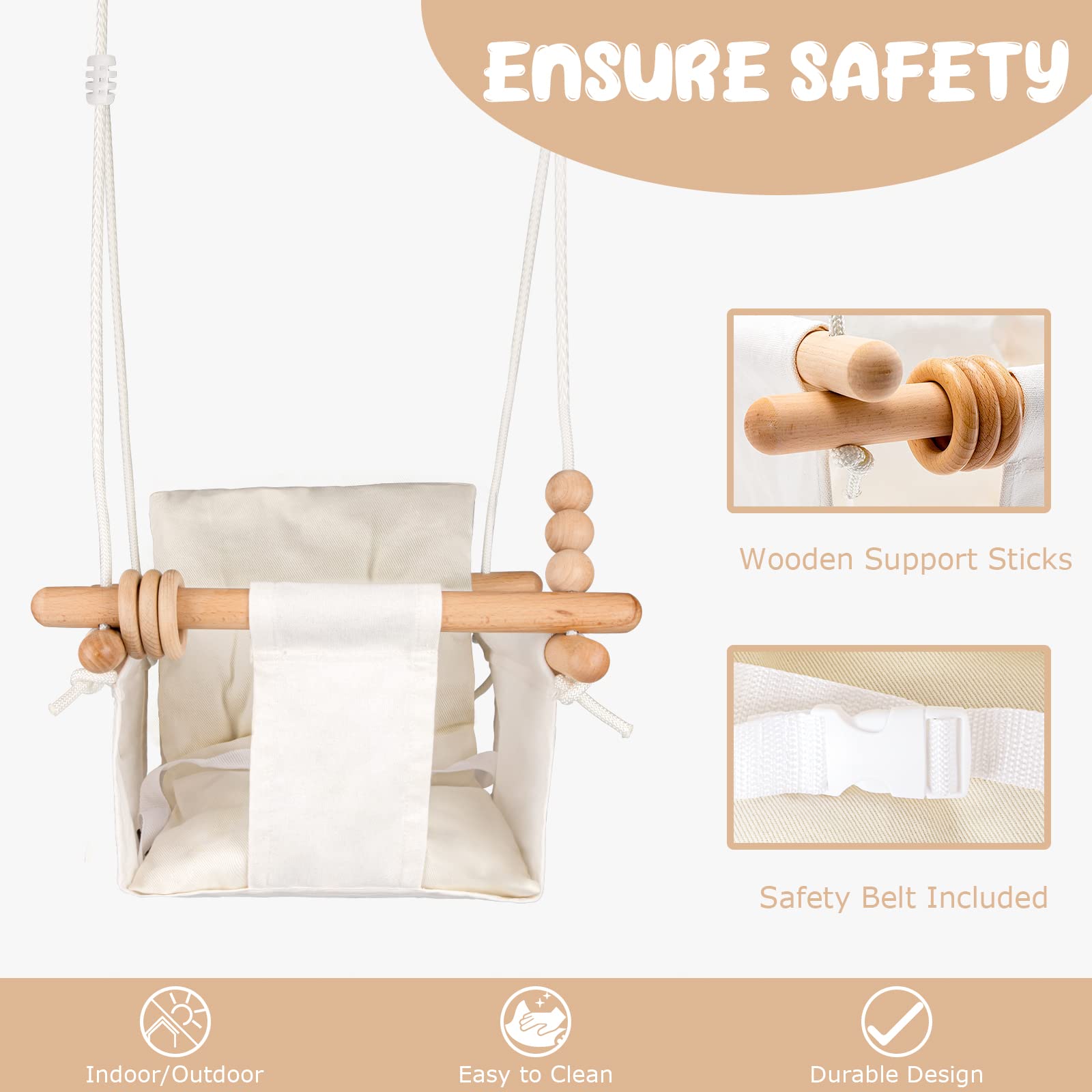 Baby Swing Outdoor Indoor Toddler Swing Seat With Safety Belt, Canvas Hanging Swings Outside Tree Swing Great Gift For Baby Boys