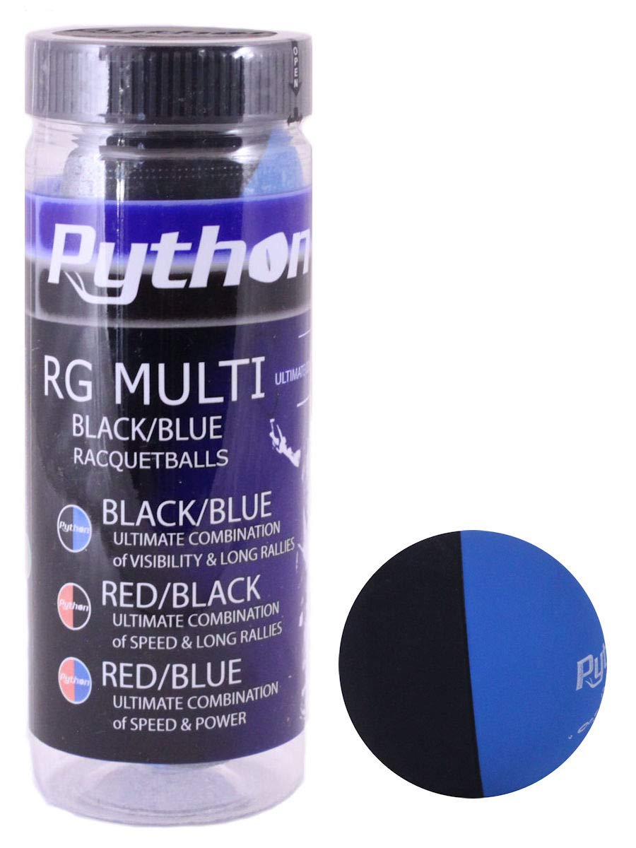 Python 3 Ball Can RG Multi Colored Racquetballs (Endorsed by Racquetball Legend Ruben Gonzalez!) (1-Can/Pack, 3-Balls) (Black/Bl