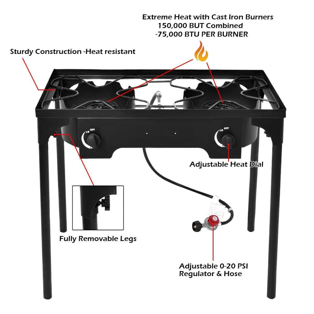 Goplus Outdoor Camping Stove, Dual Burner Propane Gas Cooker W/Detachable Legs & 0-20 Psi Regulator & Csa Approval For Camp Pait