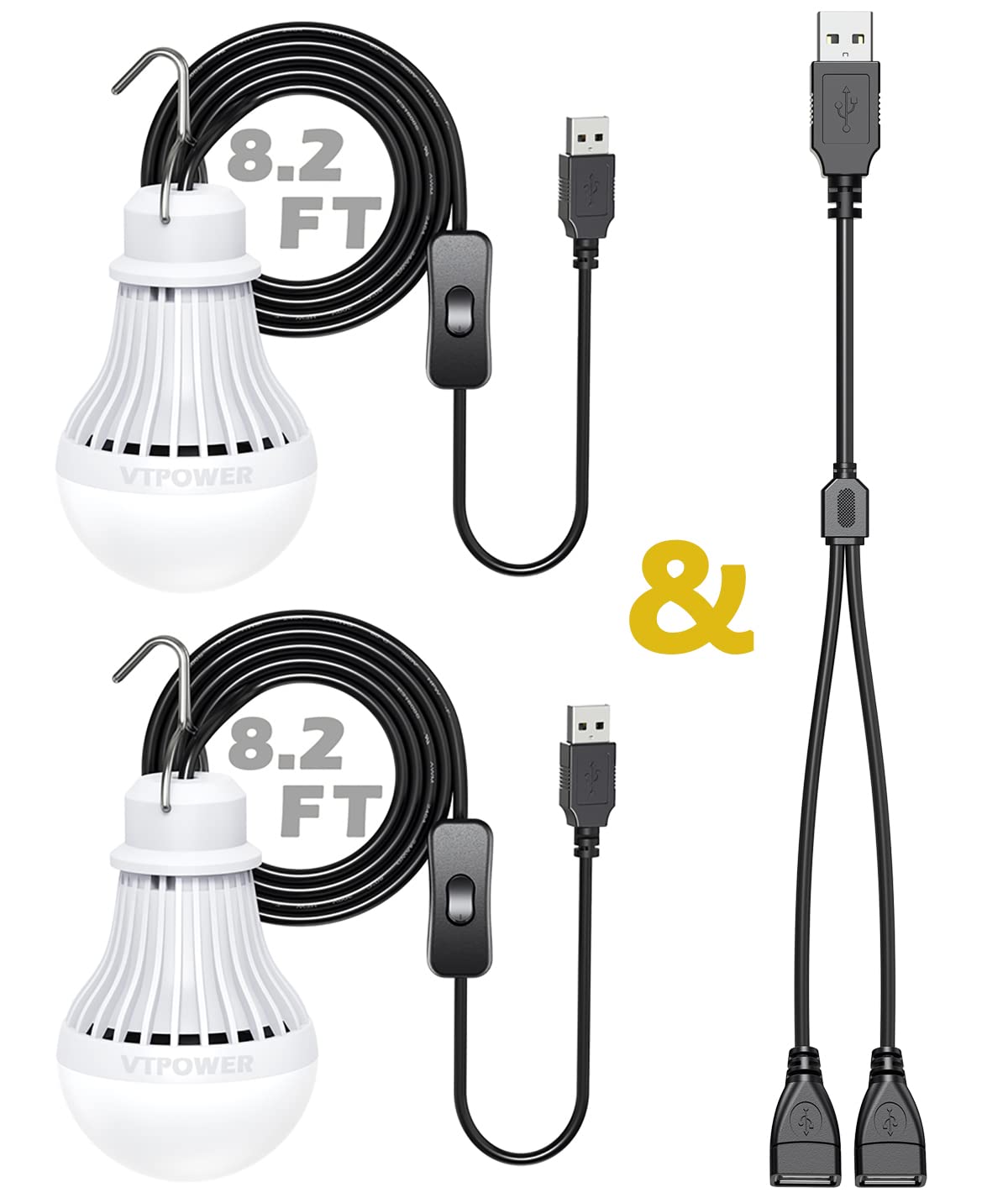 VTpower 2 Pack USB LED Camping Light 5W, Portable LED Bulb for Garage Warehouse Car Truck Fishing Boat Outdoor Emergency Light C