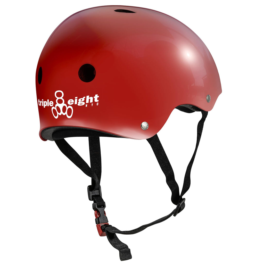 Triple Eight The Certified Sweatsaver Helmet for Skateboarding, BMX, Roller Derby and Roller Skating, S. Red Glossy, XS/S