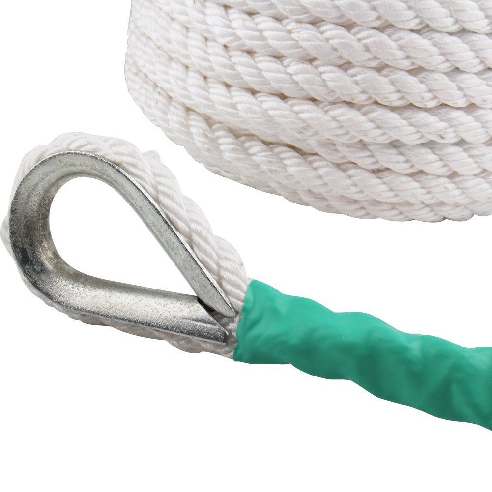 Boat Anchor Rope 200 Ft X 1/2 Inch Polypropylene Rope 3 Strand Twisted Anchor Line For Sailboat Sled Line Mooring With Thimble 5