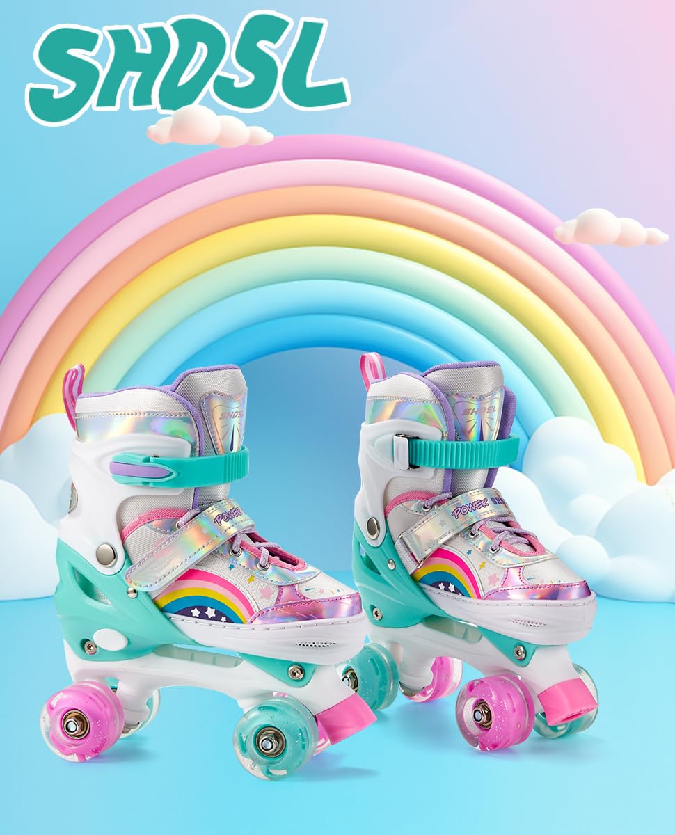 SHDSL Girls Roller Skates 4 Size Adjustable Kids Roller Skates for Girls, Purple Pink Roller Skate for Boys Toddlers, Beginner K
