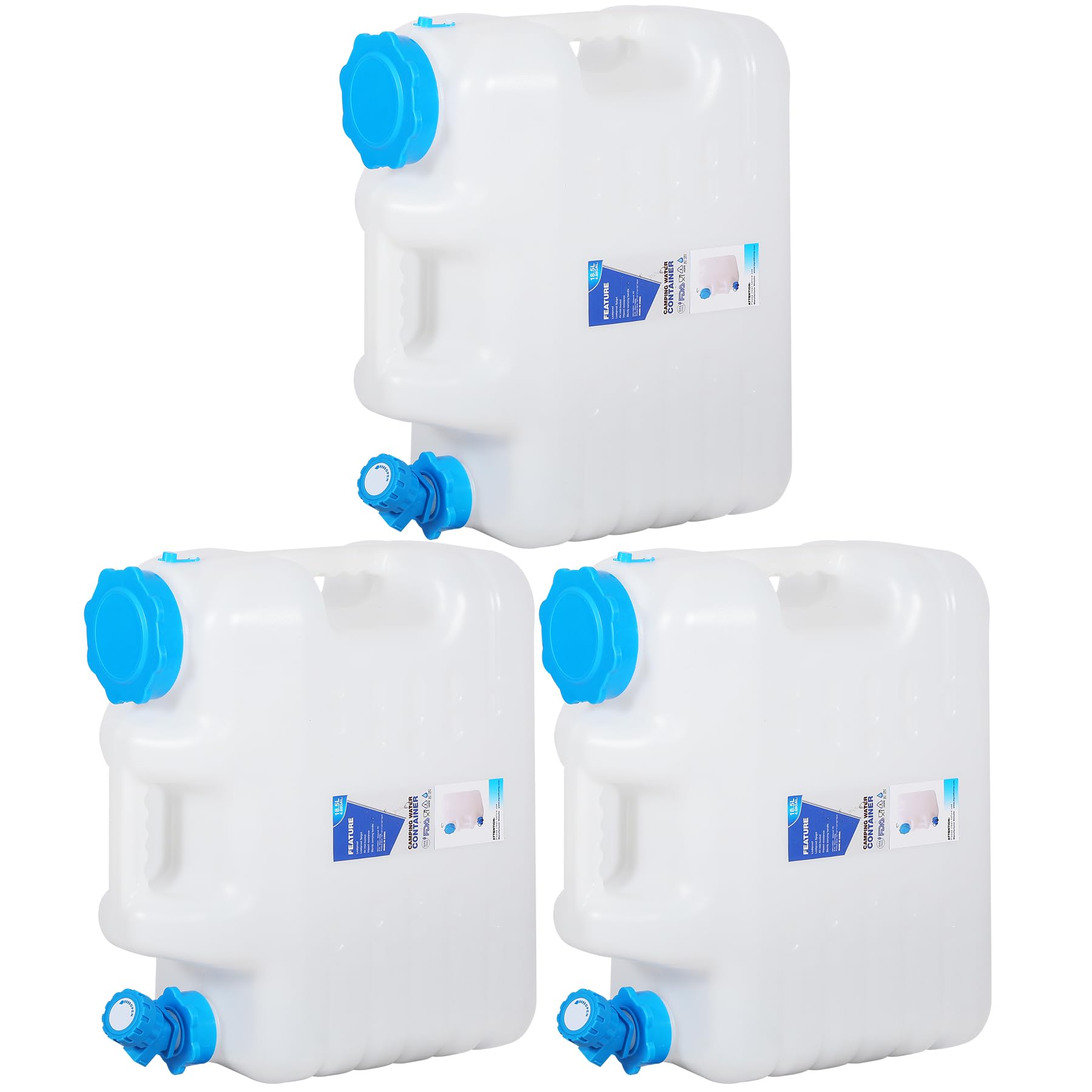Redswing 3 Pack 4.9 Gallon/18.5L Portable Water Container With Spigot, Water Storage Carrier For Camping Outdoor Hiking Backpack