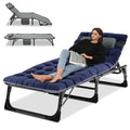 Portable Folding Camping Cot, Adjustable 4-Position Adults Reclining Folding Chaise With Pillow, Outdoor Portable Folding Lounge