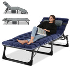 Portable Folding Camping Cot, Adjustable 4-Position Adults Reclining Folding Chaise With Pillow, Outdoor Portable Folding Lounge
