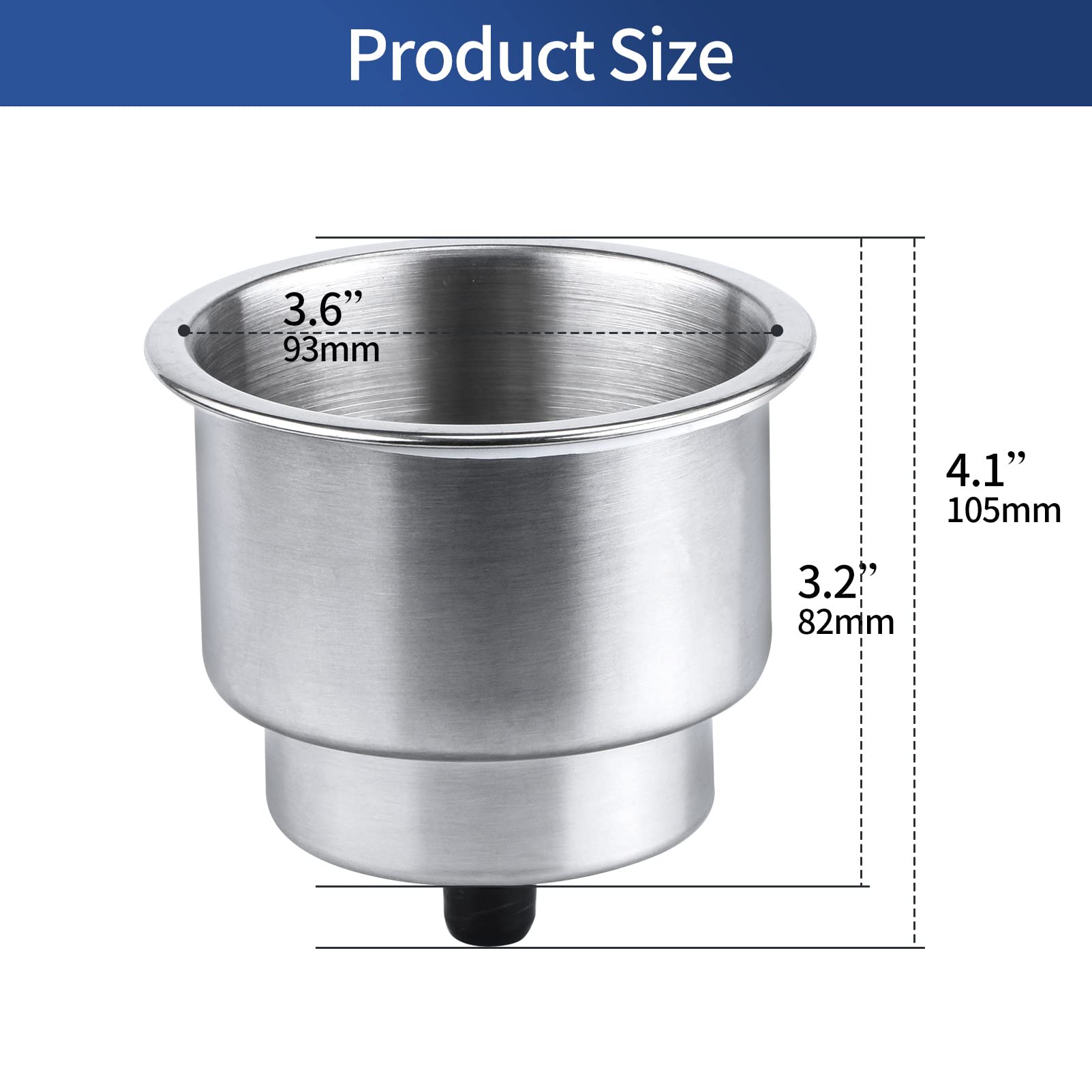 Marinebaby 4Pcs Stainless Steel Cup Drink Holder With Drain Marine Boat Cup Holder Insert Rv Camper