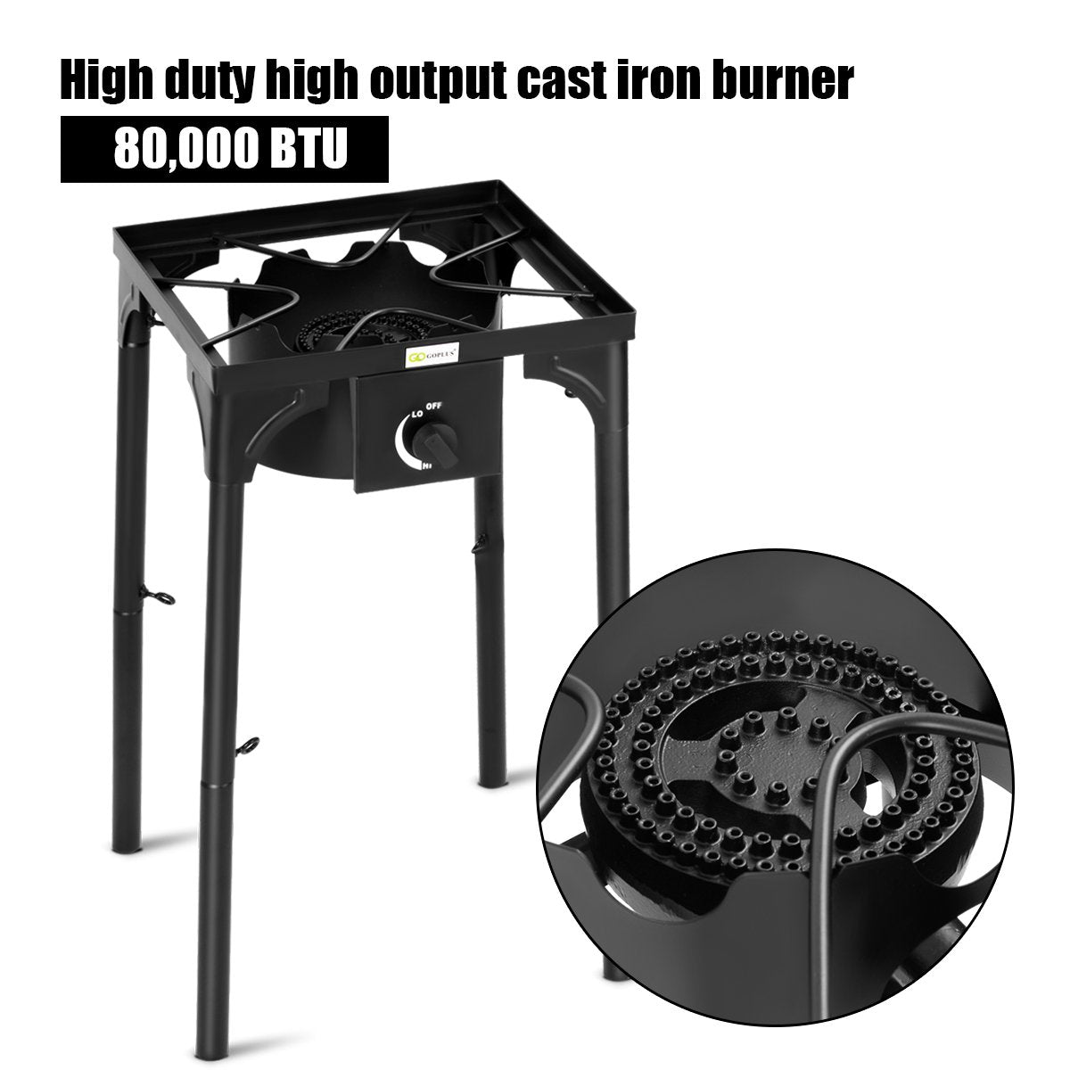 Gymax Camping Stove, Single Burner Propane Camp Stove W/Adjustable Legs, 100,000-Btu Output, 20 Psi Regulator & Csa Certificatio