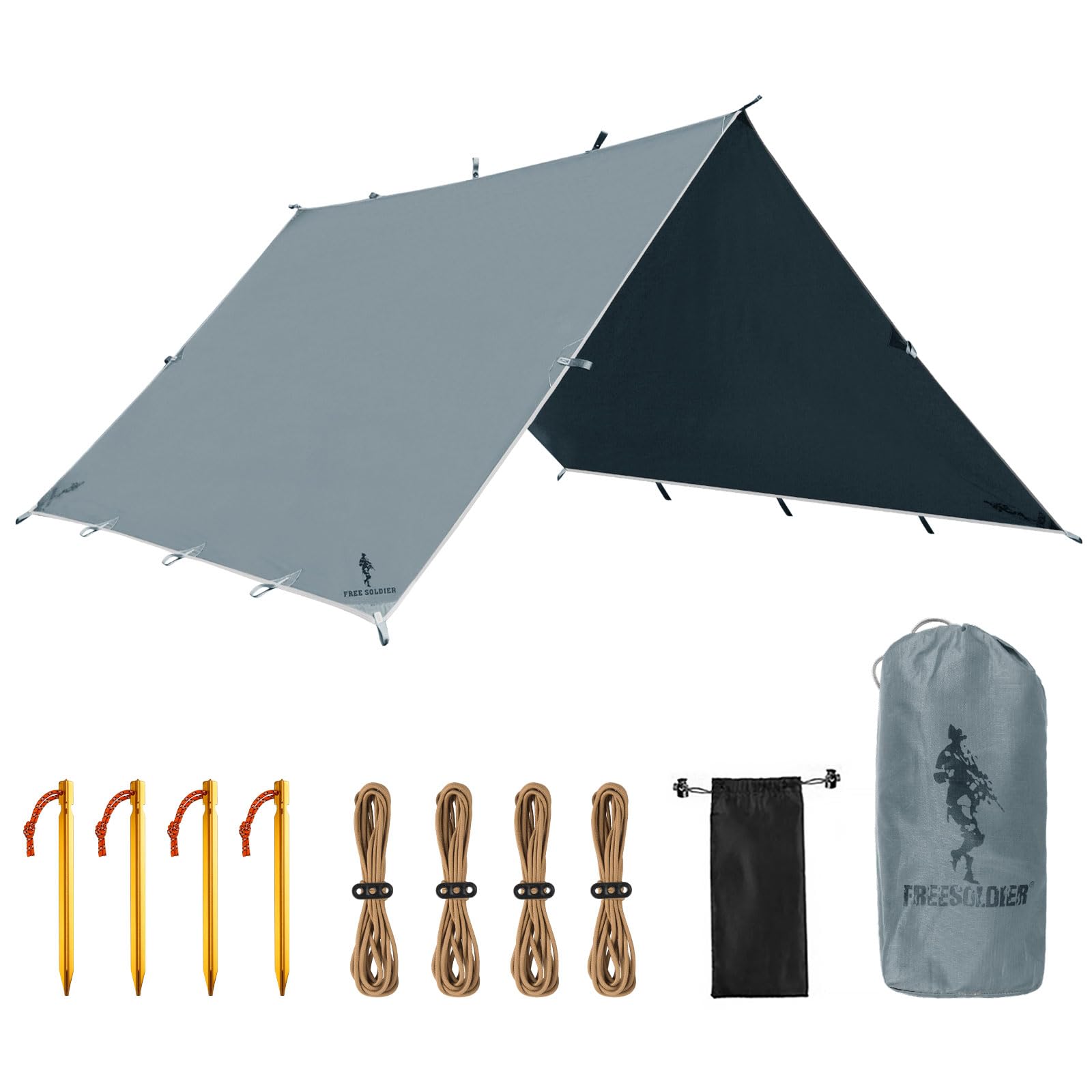 Free Soldier Camping Tarp Waterproof Portable Multifunctional Outdoor Traveling Awning Backpacking Shelter Rain Tarp (Blue Gray