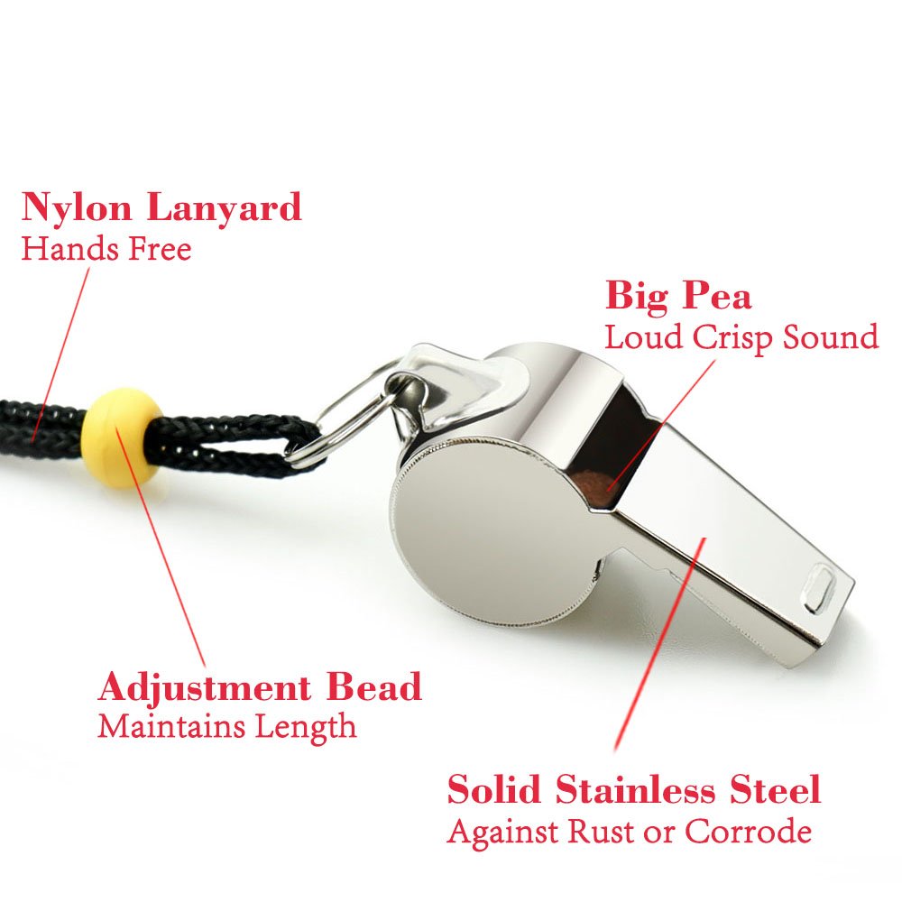 Hipat Whistle, 6 Pack Stainless Steel Sports Whistles With Lanyard, Loud Crisp Sound Whistles Bulk Great For Coaches, Referees,