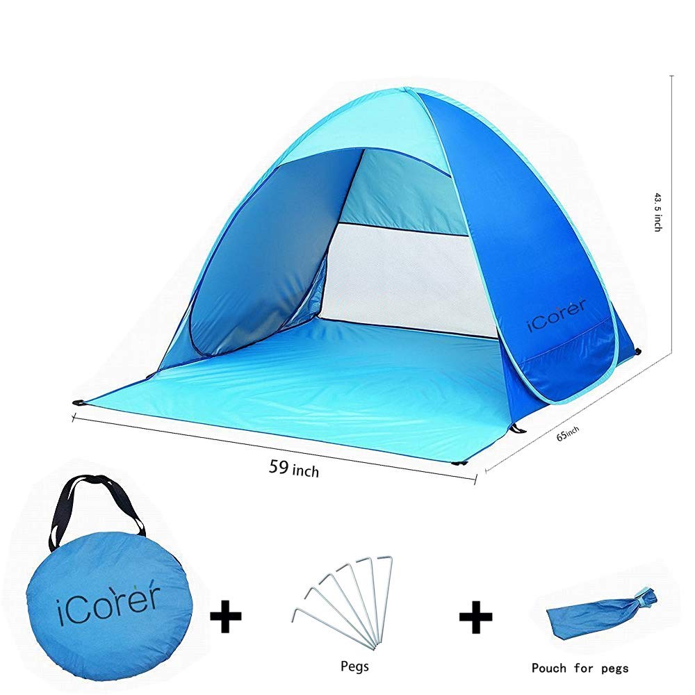 Icorer Automatic Pop Up Instant Portable Outdoors Quick Cabana Beach Tent Sun Shelter, Blue