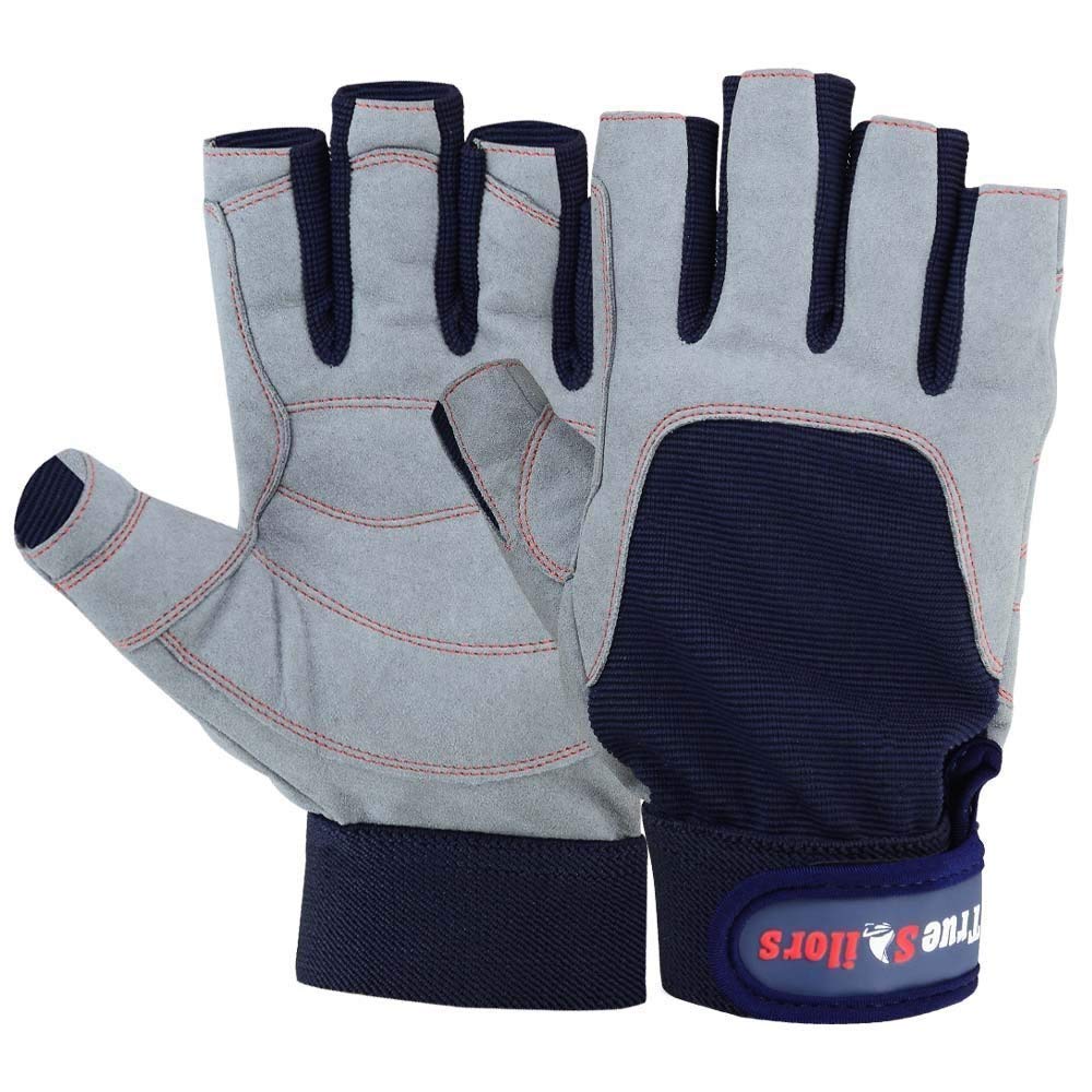 Mrx Boxing & Fitness Sailing Gloves With 3/4 Finger And Grip For Men And Women, Great For Kayaking, Workouts And More (Blue/Grey