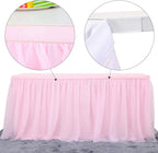 Nssonben 14Ft Pink Tulle Table Skirt Fluffy And Elegant Tutu Table Skirts For Wedding Birthday Party Baby Shower (L168Inah30In)