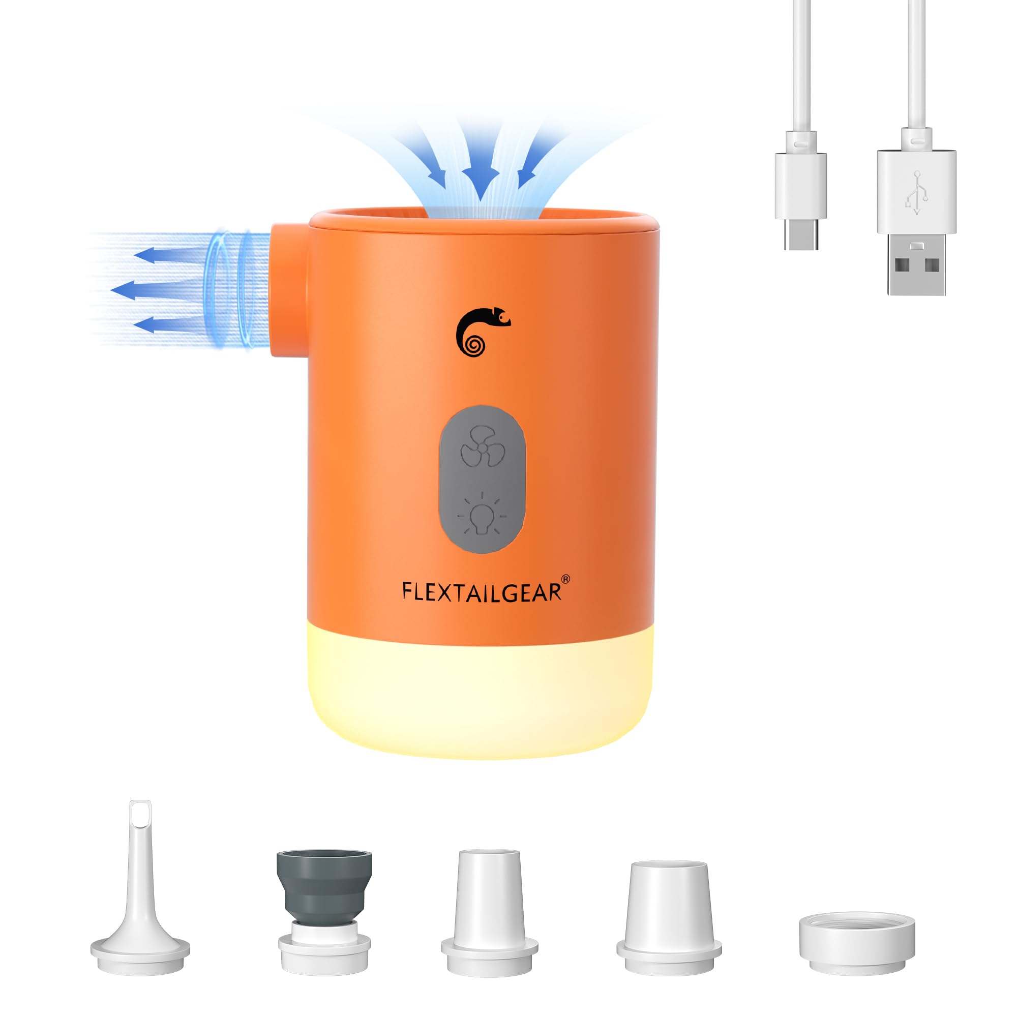 FLEXTAILGEAR 4.5kPa Air Pump for Inflatables, Portable Air Mattress Pump with Led Light, 3600mAh Emergency Battery Power Supply,