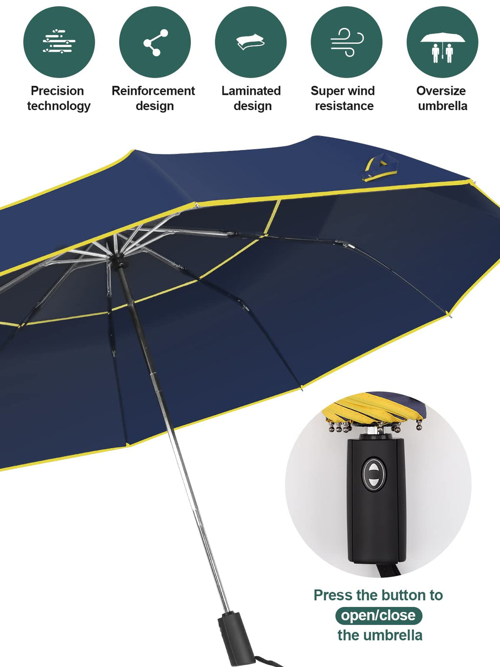 Kalolary 62 Inch Automatic Golf Umbrella Extra Large Folding Umbrella Windproof Compact Umbrella Double Canopy Umbrella Travel F