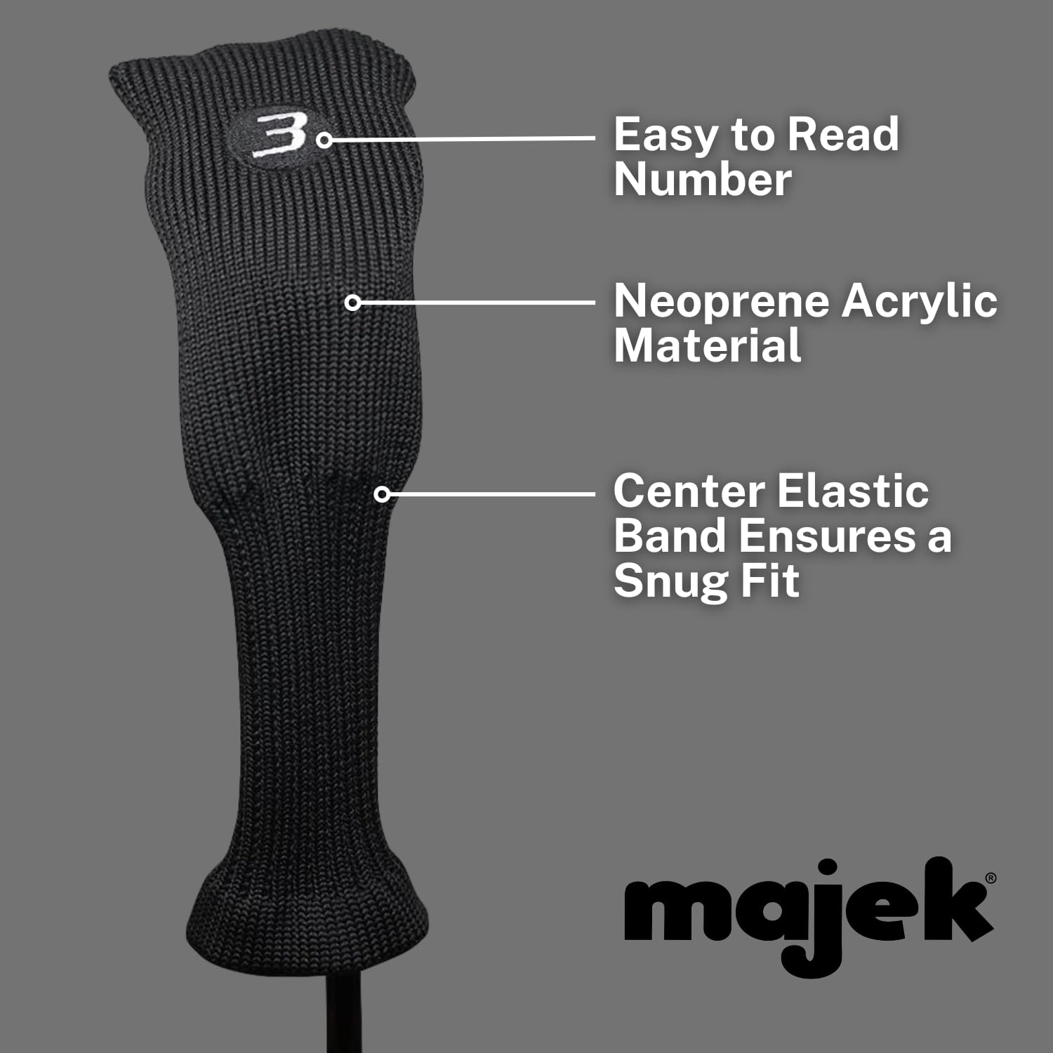 Majek All Hybrid Head Cover Golf Club Black Sleek Tight Fit Headcover Set 3-Pw Acrylic Head Covers 3 4 5 6 7 8 9 Pw Easy To See