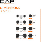 CAP Barbell 100 LB Rubber Coated Hex Dumbbell Hand Weight Set with Vertical Storage Rack | Black